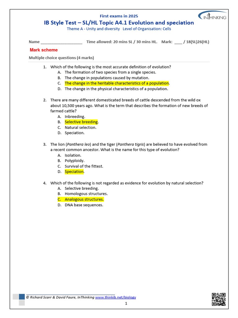 Evolution and Speciation Exam Guide | PDF | Evolution | Species
