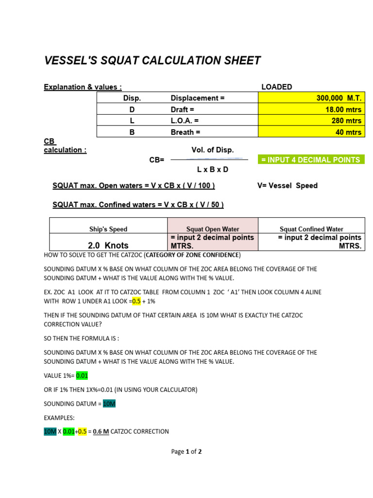 Vessel Squat Calculation Guide | PDF | Teaching Methods & Materials