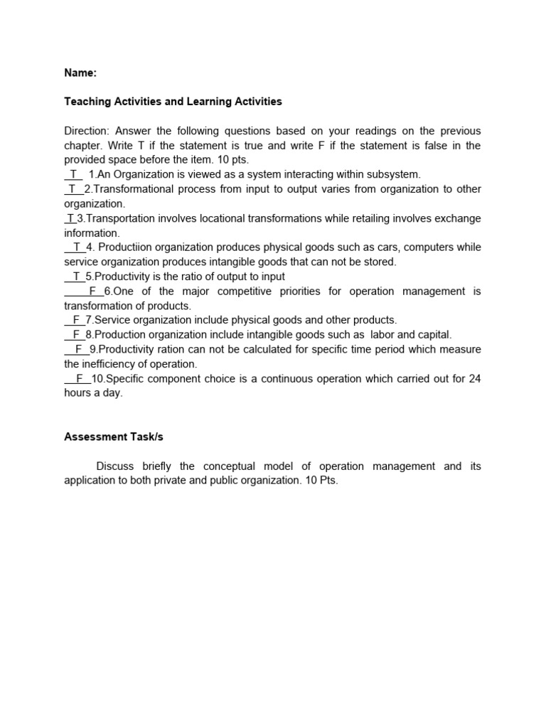 Activity 1 2 Operations Management Pdf Operations Management System