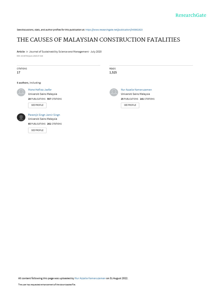 Causes of Fatalities in Malaysian Construction | PDF | Occupational ...