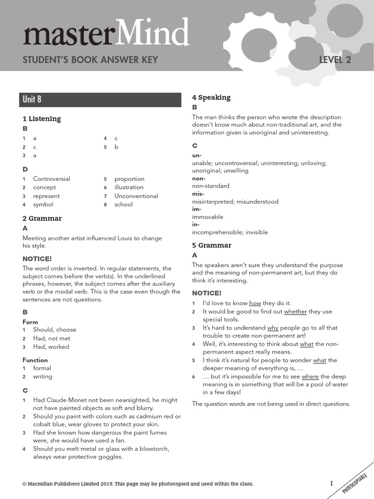 Mastermind Level 2 Answer Key | PDF | Curiosity | Verb