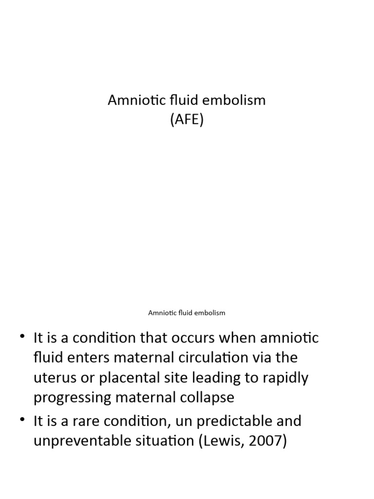 AMNIOTIC FLUID EMBOLISM PDF Childbirth Causes Of Death