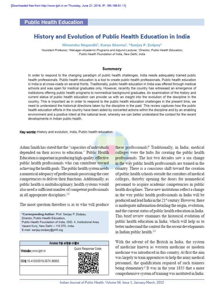 Evolution of Public Health Education in India | PDF | Public Health ...