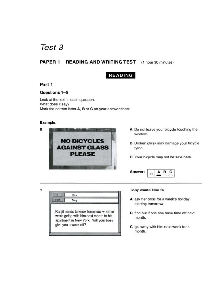 English - B1 Test - 3 With Key PDF | PDF