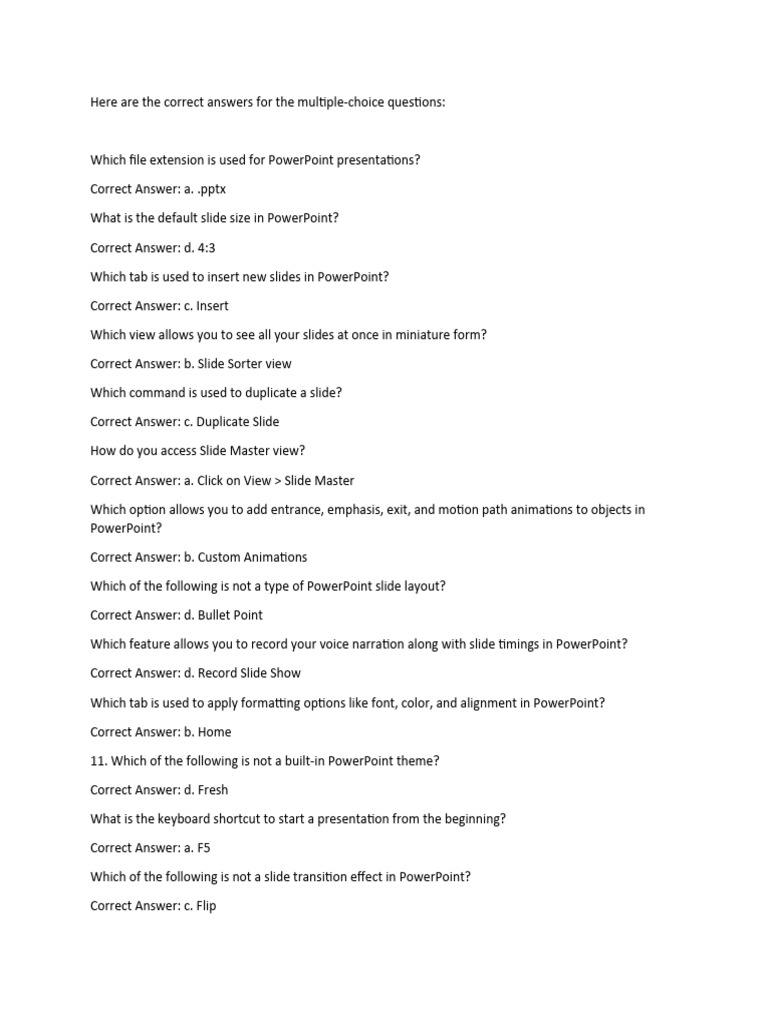 PowerPoint Quiz Answers and Features | PDF | Microsoft Power Point ...