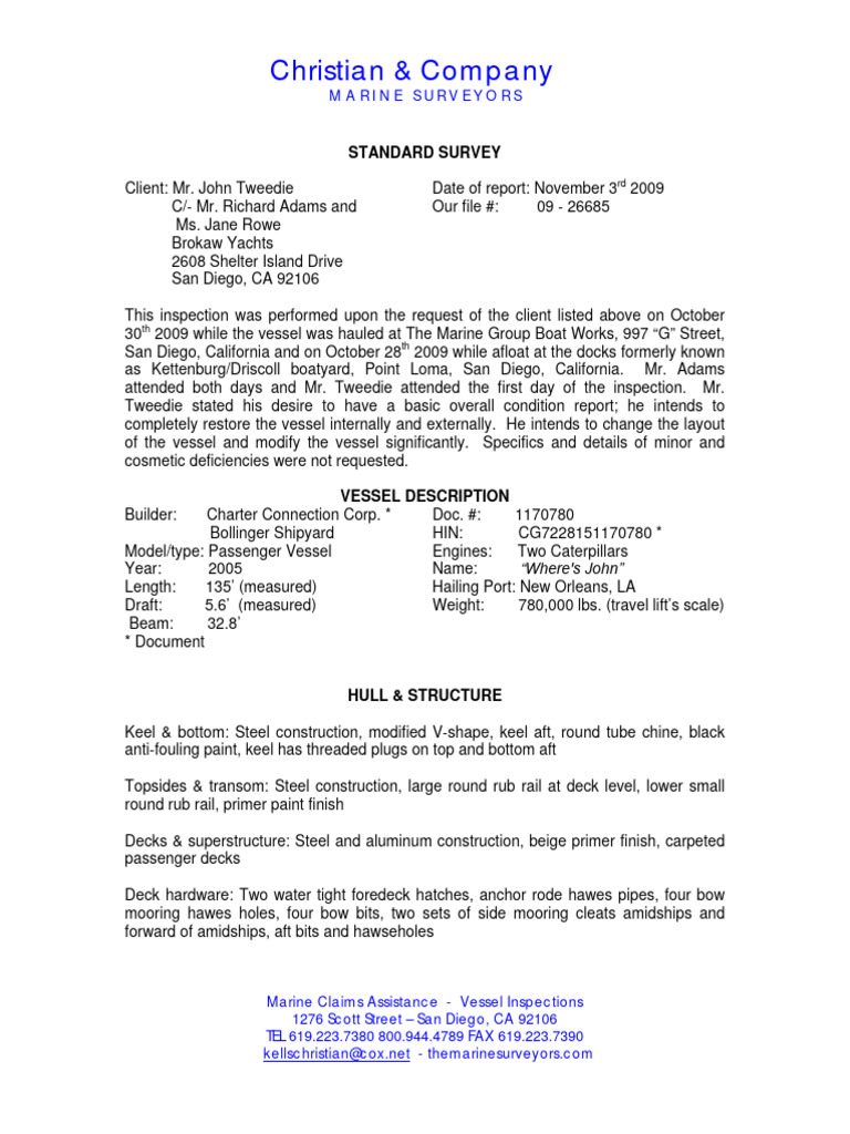 Marine Survey Report for Passenger Vessel | PDF | Pump | Propeller