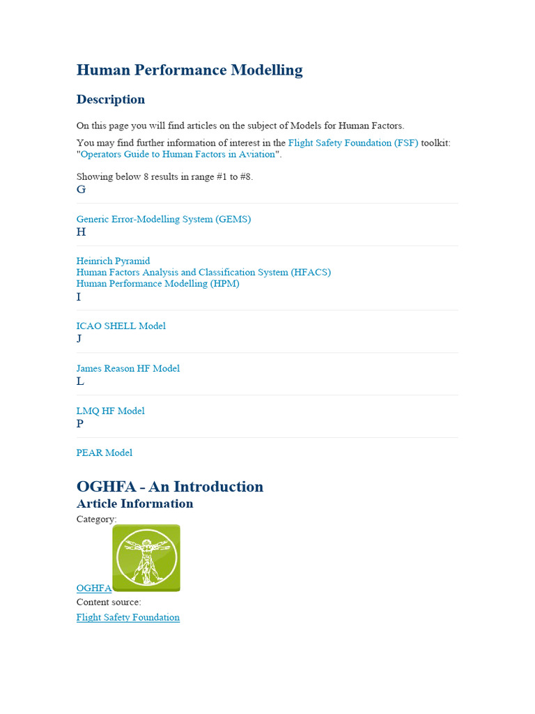 Models For Human Factors in Aviation | PDF