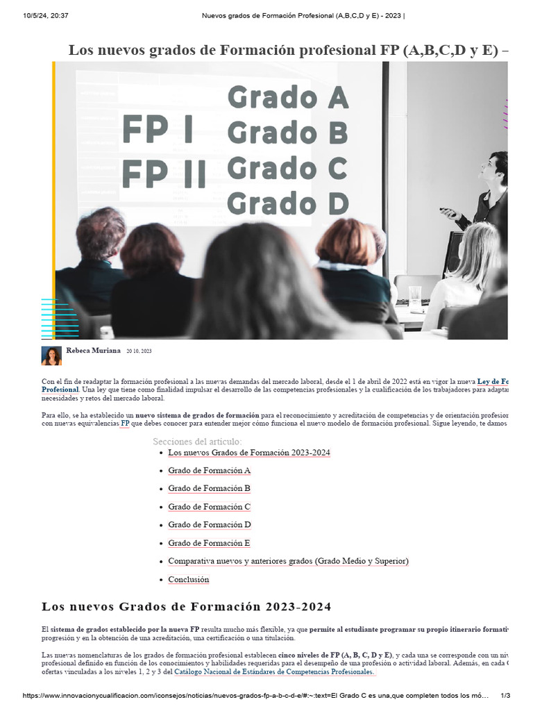 Nuevos Grados de Formación Profesional (A, B, C, D y E) - 2023 | PDF ...