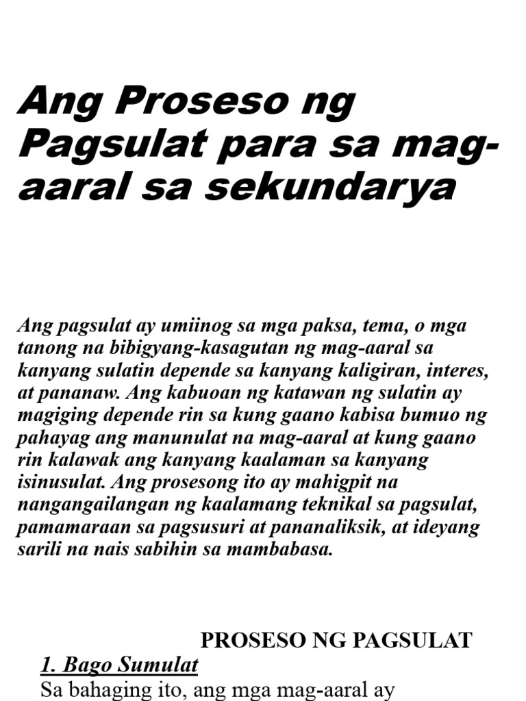 Ang Proseso NG Pagsulat para Sa Mag Aaral Sa 1 | PDF