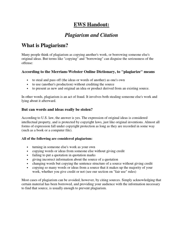 Handout on Plaigerism Citation for General Reading