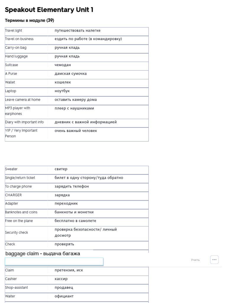 Карточки Speakout Elementary Unit 1 - Quizlet | PDF