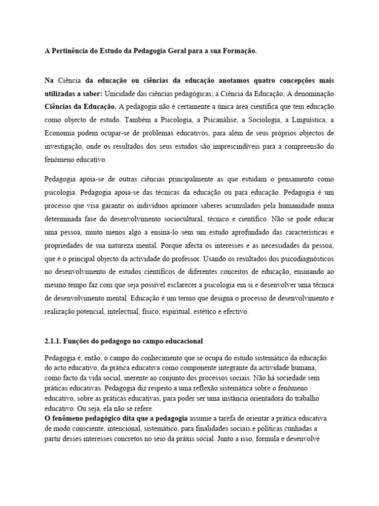Importância da Pedagogia Geral na Formação | PDF | Pedagogia | Science