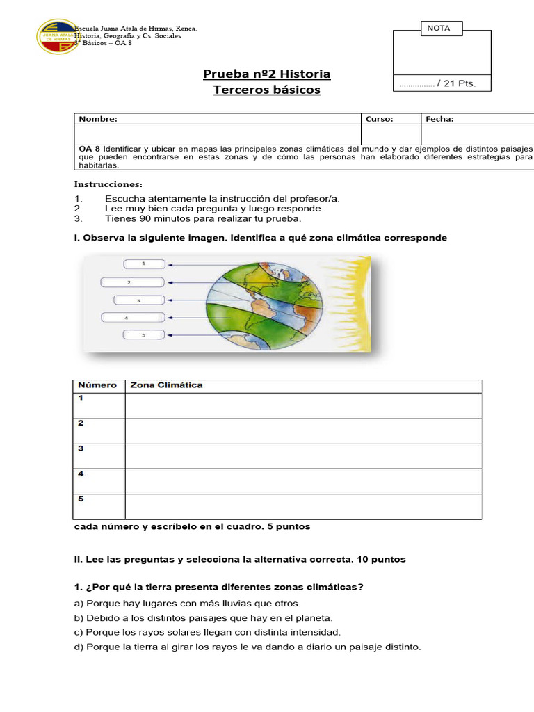 Prueba Zonas Climáticas y Sus Paisajes | Descargar gratis PDF | Clima ...