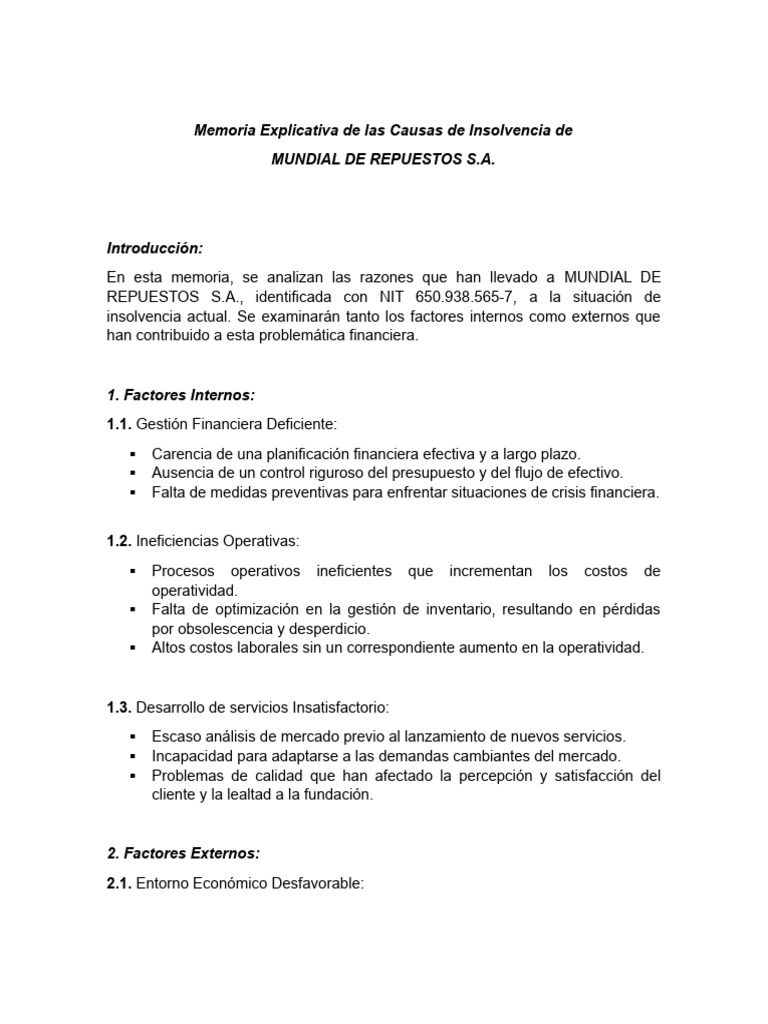 Causas de Insolvencia en Mundial de Repuestos | PDF | Business | Economias
