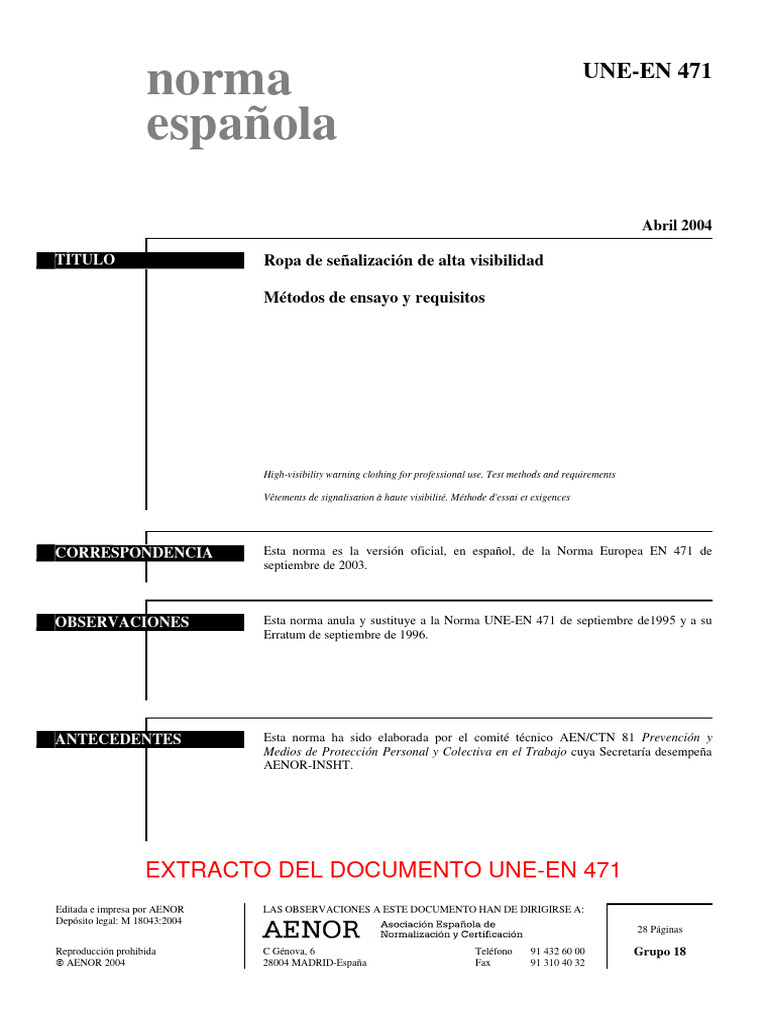 (Ex) Une-En 471 2004 | PDF | Textiles | Materiales