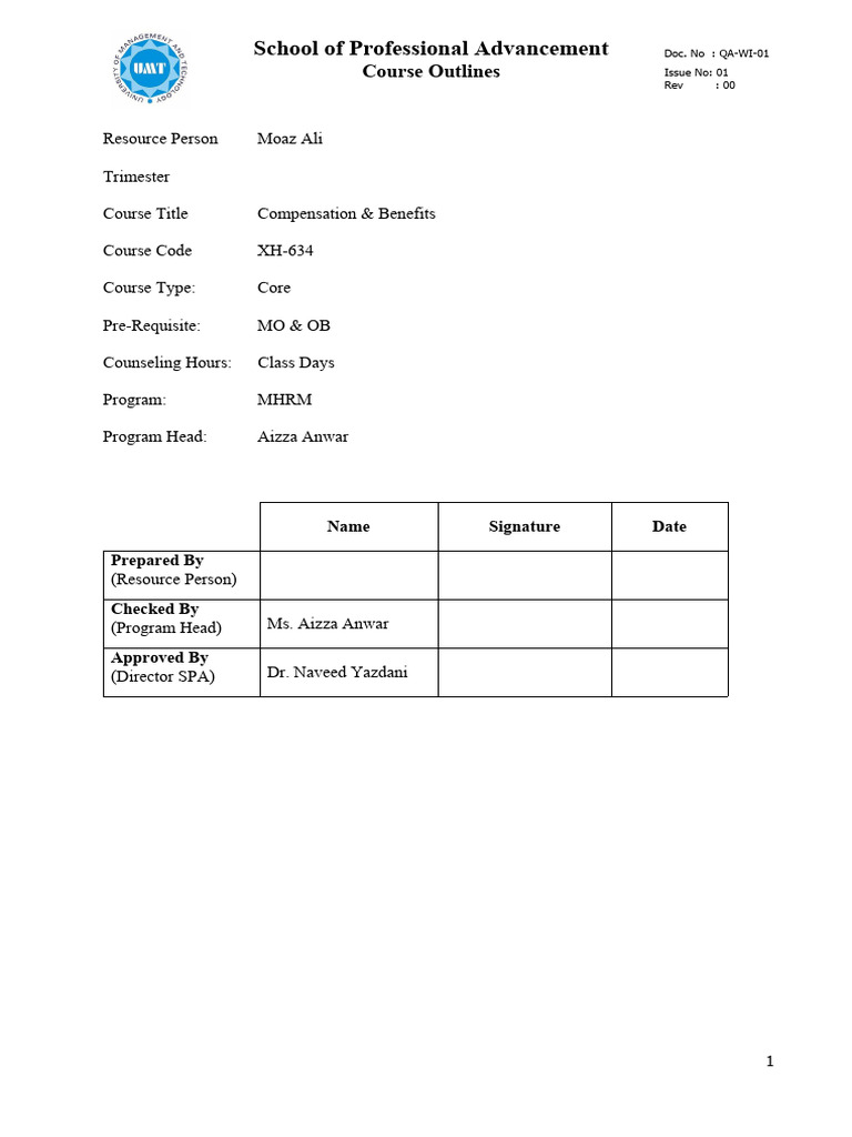 Compensation & Benefits Course Outline | PDF | Cost Of Living | Incentive