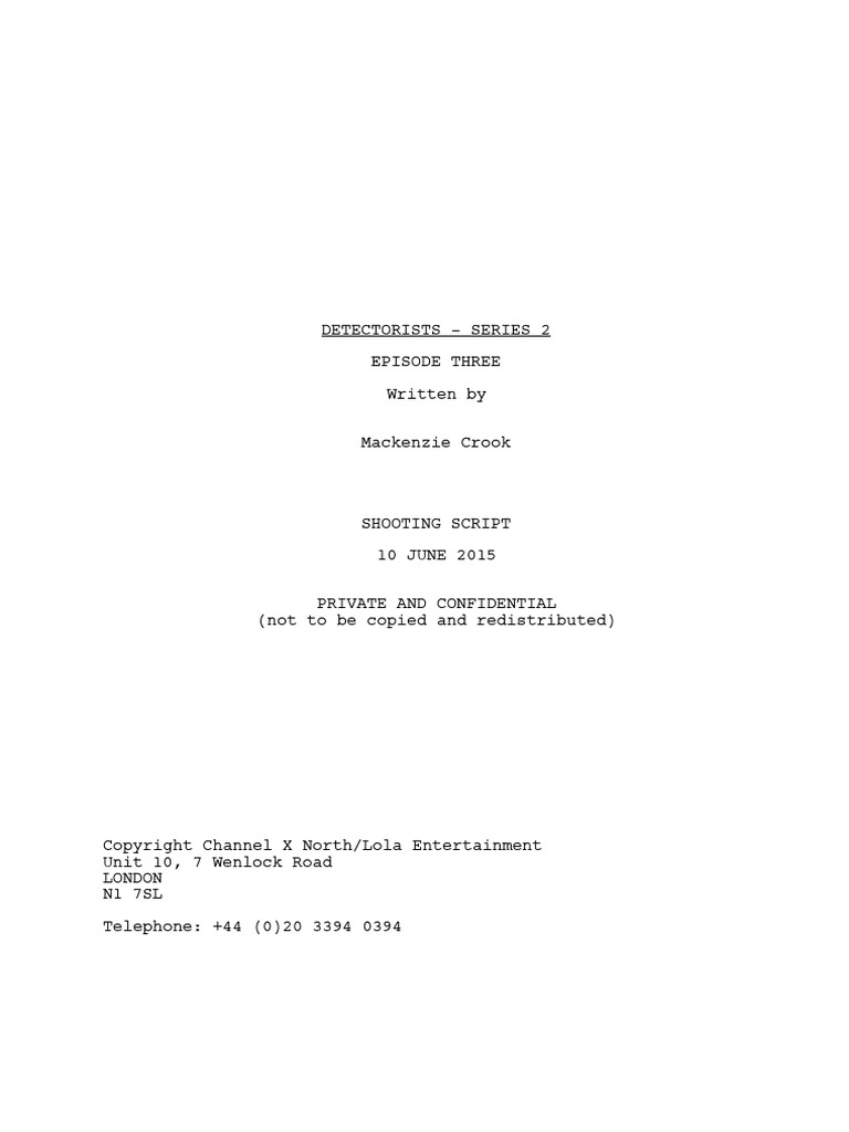 Detectorists s2 Ep3 Shooting Script Mackenzie Crook | PDF