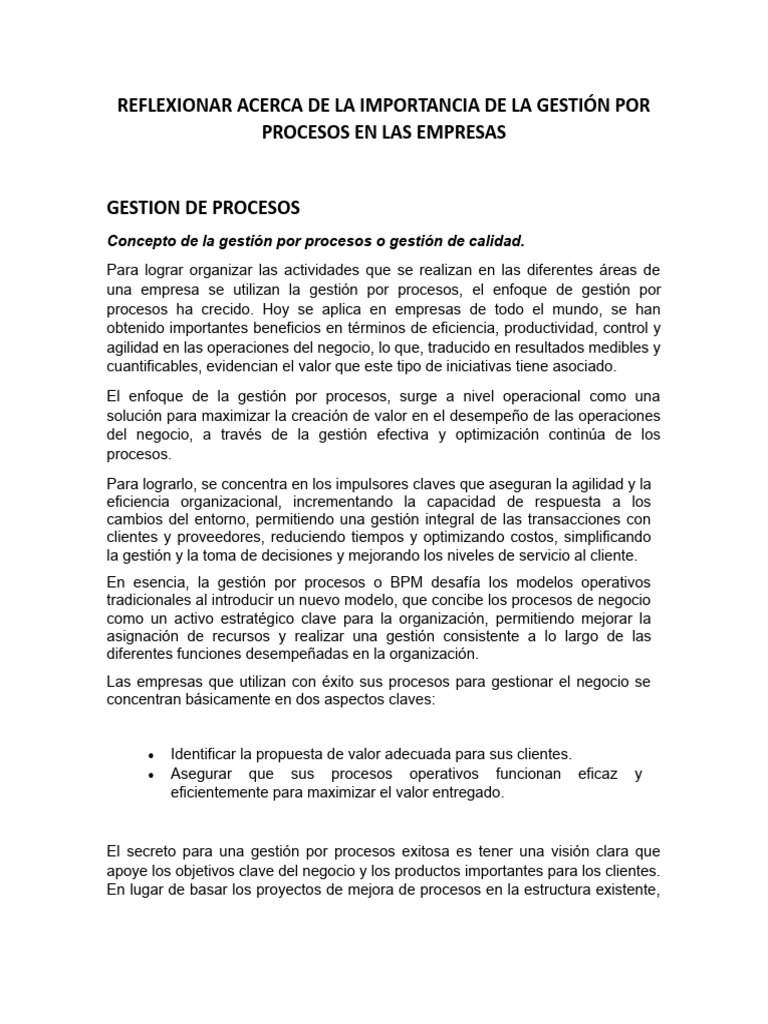 Importancia de la Gestión por Procesos | PDF | Business | Planificación