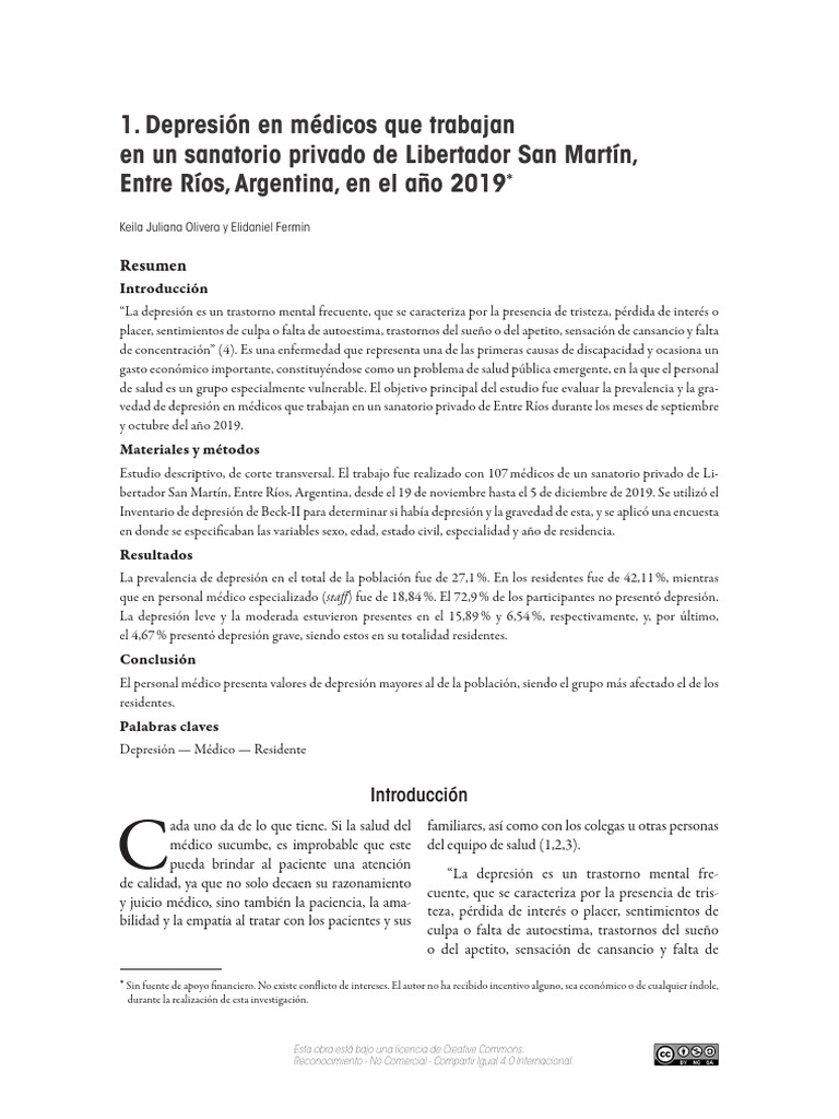 Prevalencia de Depresión en Médicos 2019 | PDF | Depresión (estado de ...