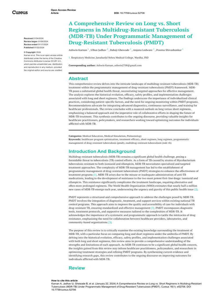 Eficacy and Safety Rejimen Long Vs Rejimen Short in TB MDR | PDF ...
