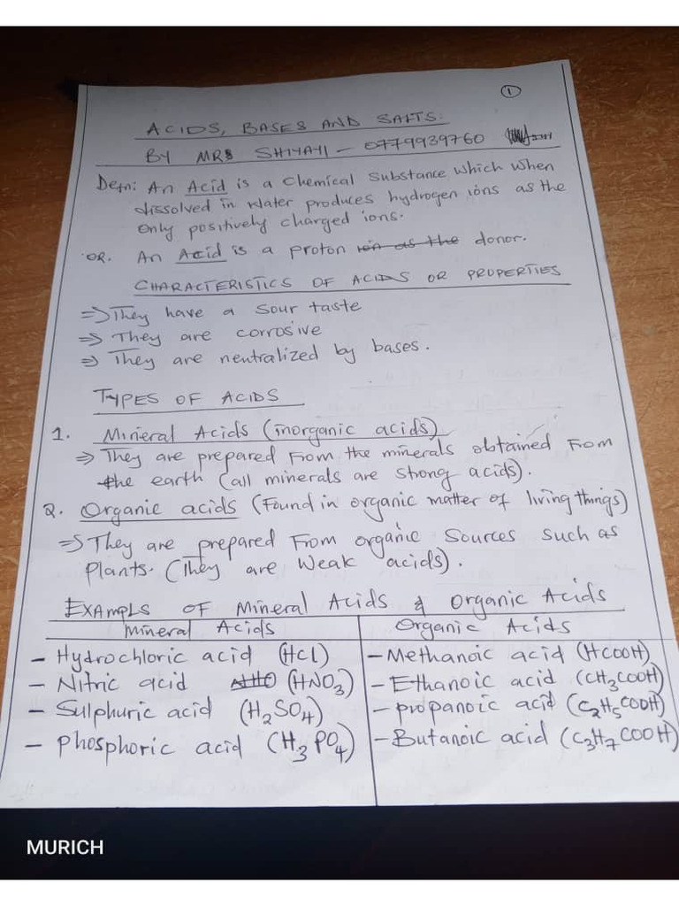 Acids, Bases & Salts Lesson Notes | PDF