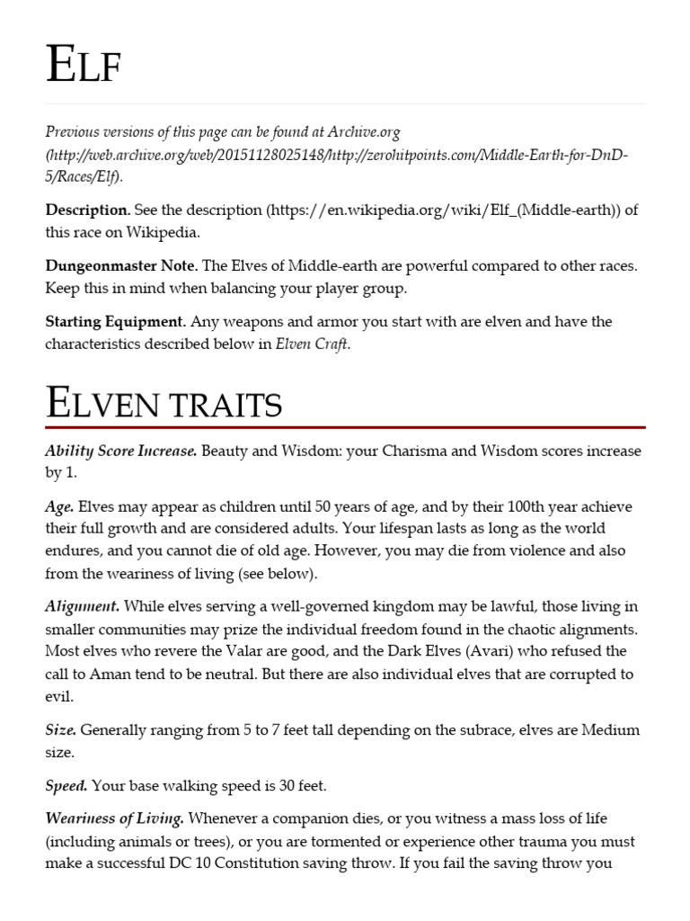 Middle-earth DnD 5e: Elf Race Guide | PDF | Elf (Dungeons & Dragons ...