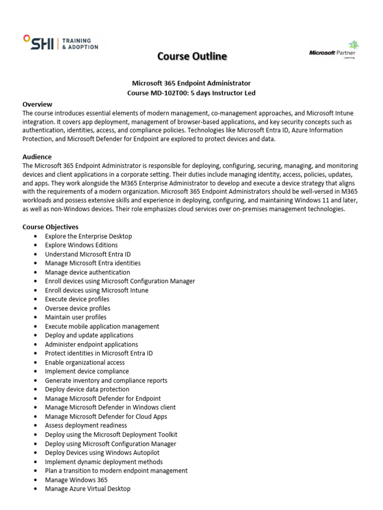 Microsoft 365 Endpoint Admin Course Outline | PDF | Mobile App ...