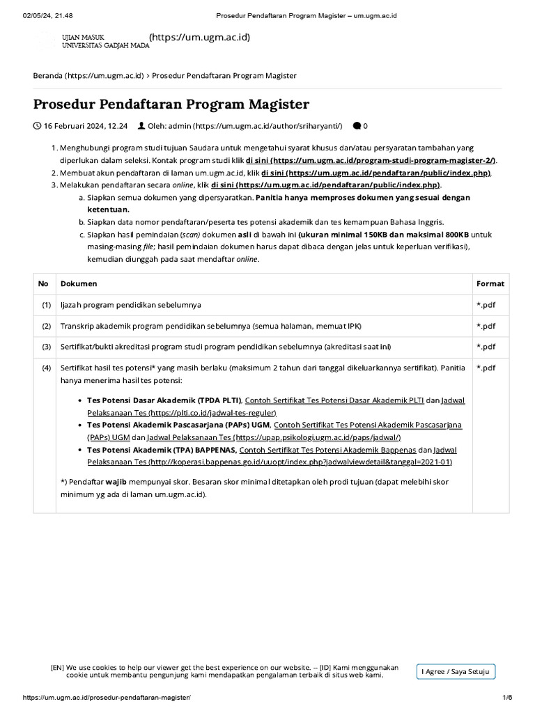 Prosedur Pendaftaran Program Magister – Um.ugm.Ac.id | PDF
