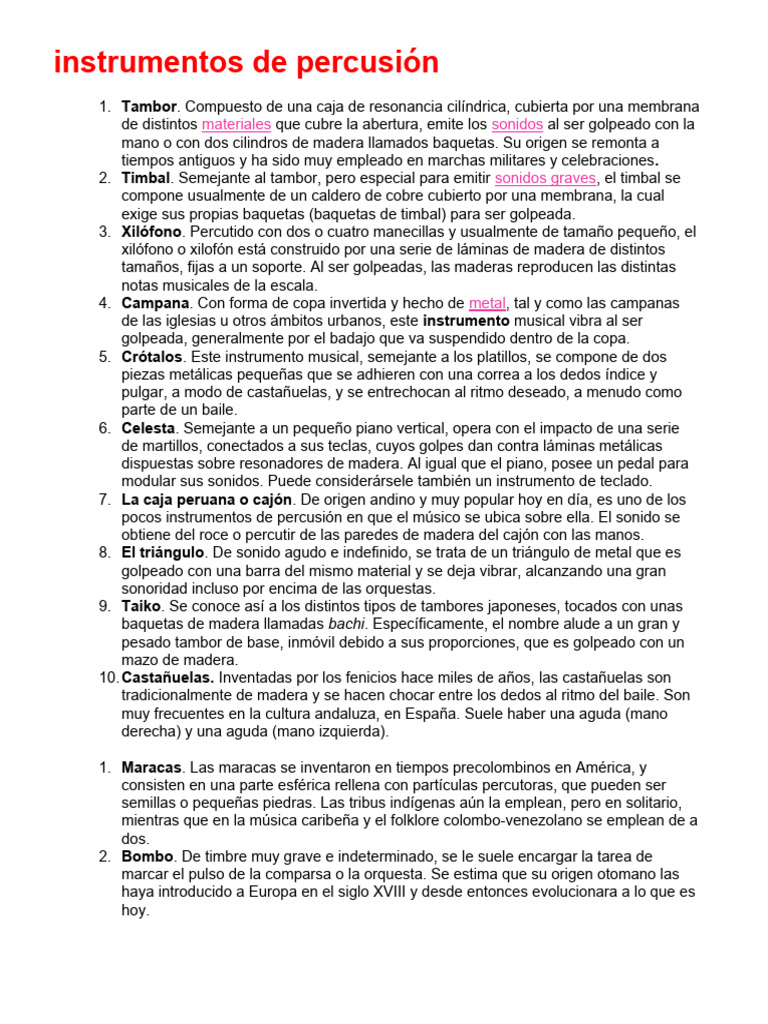 Instrumentos de Percusión y Viento | PDF | Bajo | Trompeta