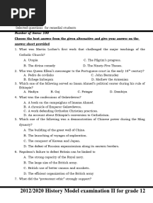 History Model Exam For Remedial Students