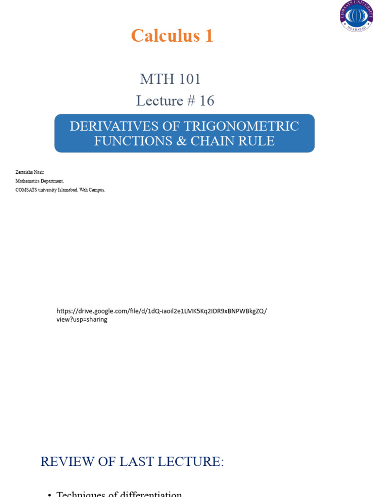 Lecture#16 Chain Rule | PDF | Derivative | Trigonometric Functions