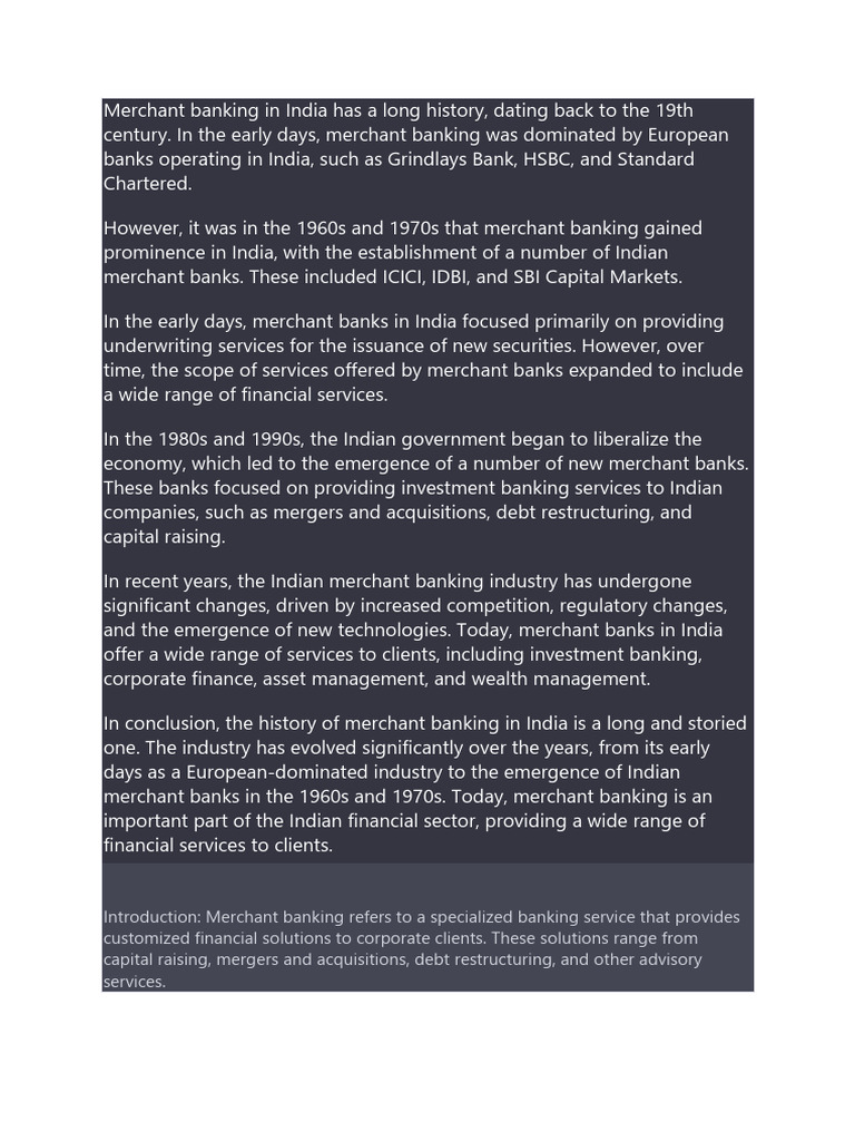 Evolution of Merchant Banking in India | PDF | Securities (Finance ...