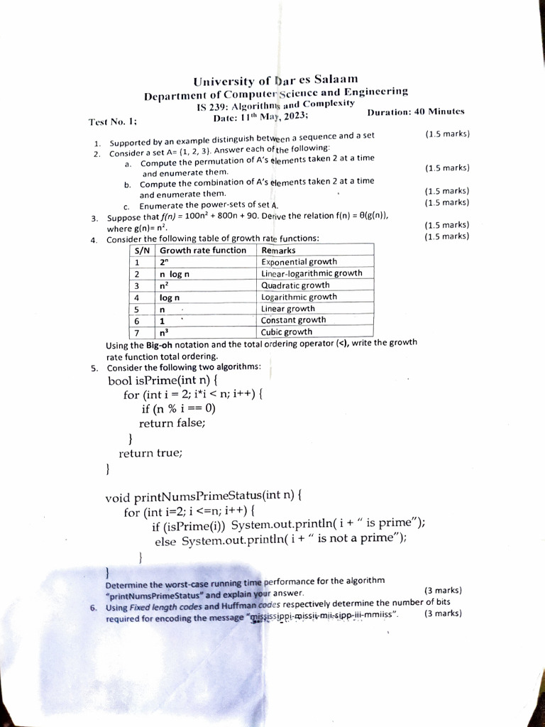 Algorithm Test 1 | Download Free PDF | Function (Mathematics) | Logarithm