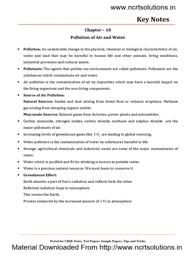 08 Science Key Notes CH 18 Pollution of Air and Water | PDF | Science ...