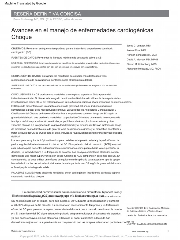 Advances in The Management of Cardiogenic Shock | PDF | Choque ...