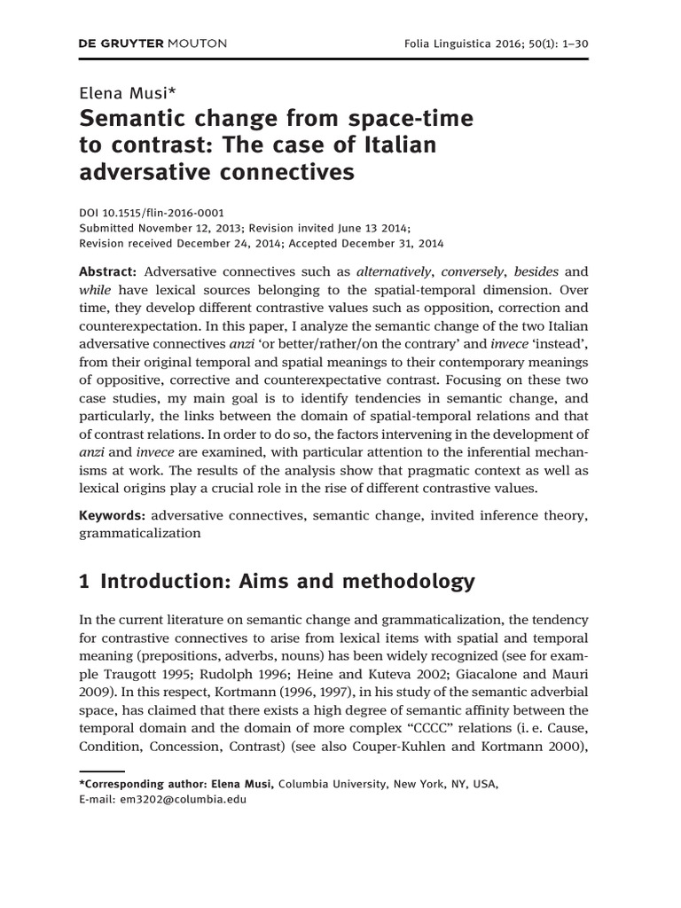 Semantic Change From Space-Time To Contrast - The Case of Italian ...