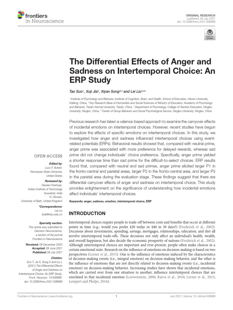Effects of Anger and Sadness on Choices | PDF | Emotions | Anger
