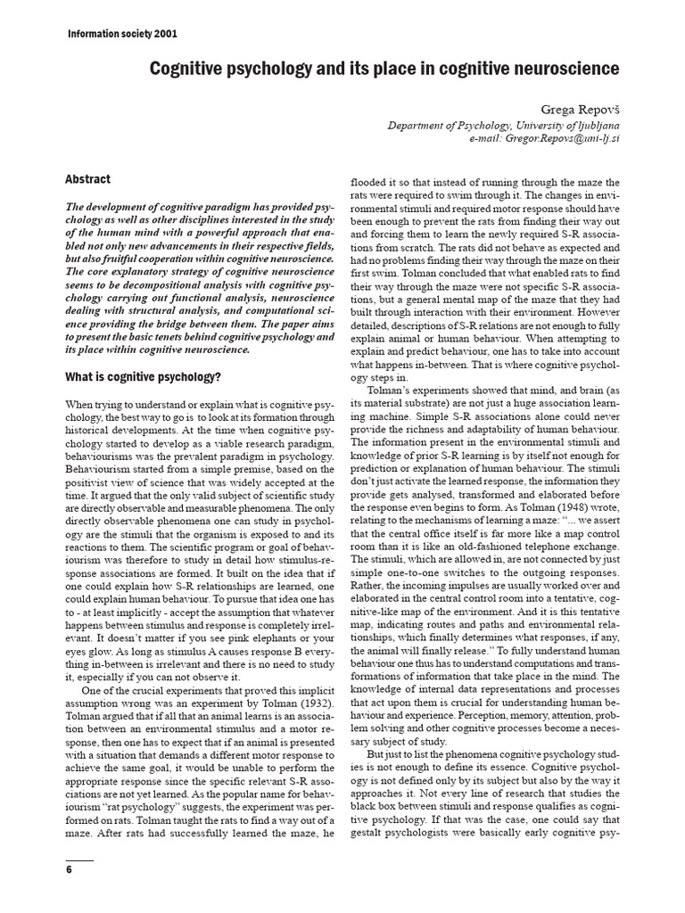 Cognitive Psychology and Its Place in Co | PDF | Cognitive Psychology ...