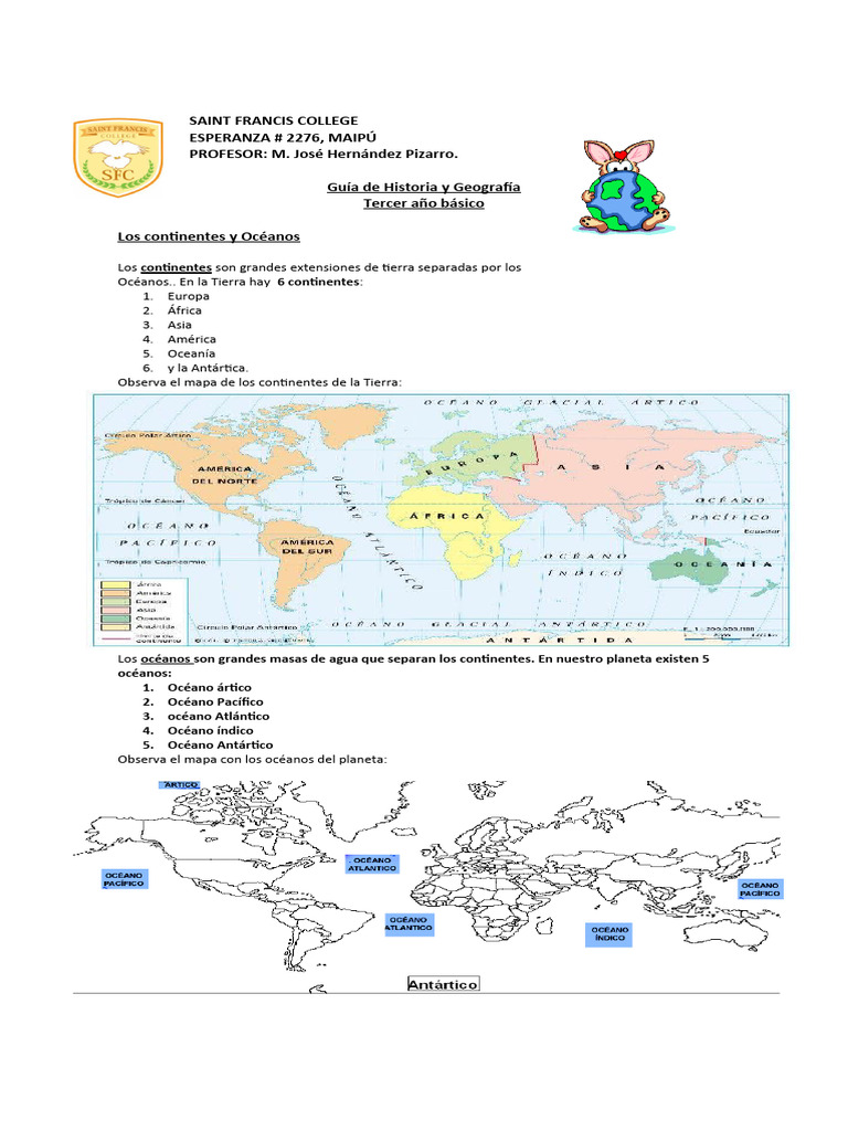 Oceanos y Continentes Del Planeta | PDF | Ciencias sociales | Viajes
