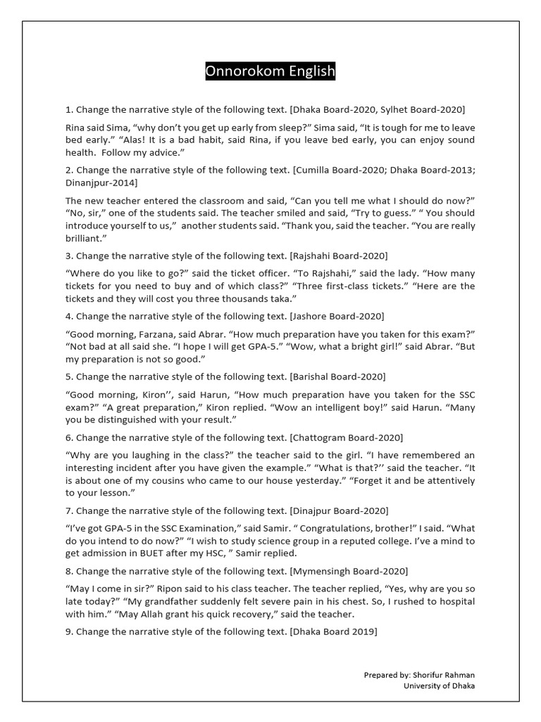 Ssc Narration Practice Pdf