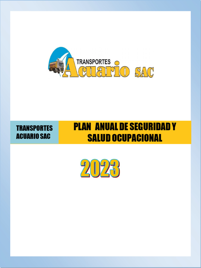 Plan Anual de Seguridad 2023 | PDF | Seguridad y salud ocupacional ...