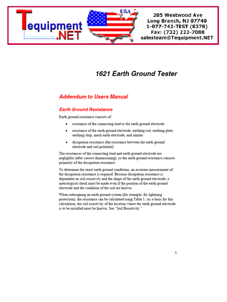 Earth Ground Resistance Testing Guide | PDF | Electrical Resistance And ...