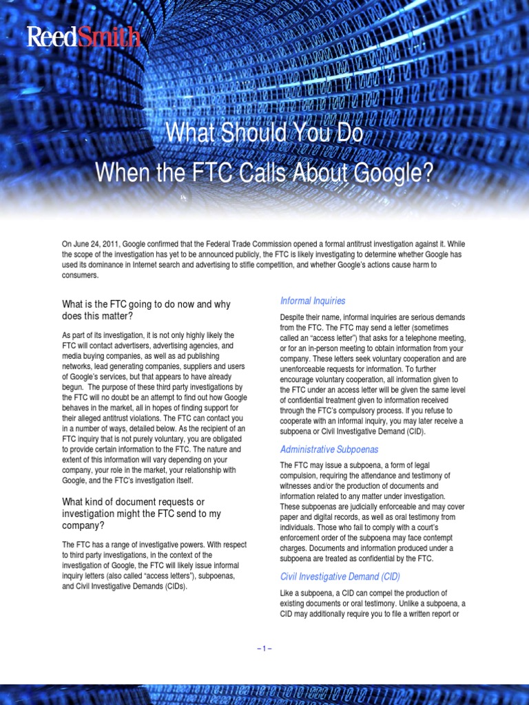 FTC Inquiry: What Businesses Need to Know | PDF | Federal Trade ...