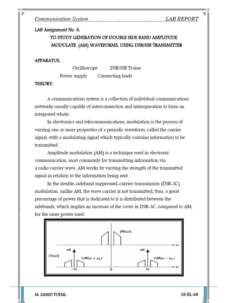 DSB Amplitude Modulation Lab Report | PDF | Detector (Radio) | Modulation