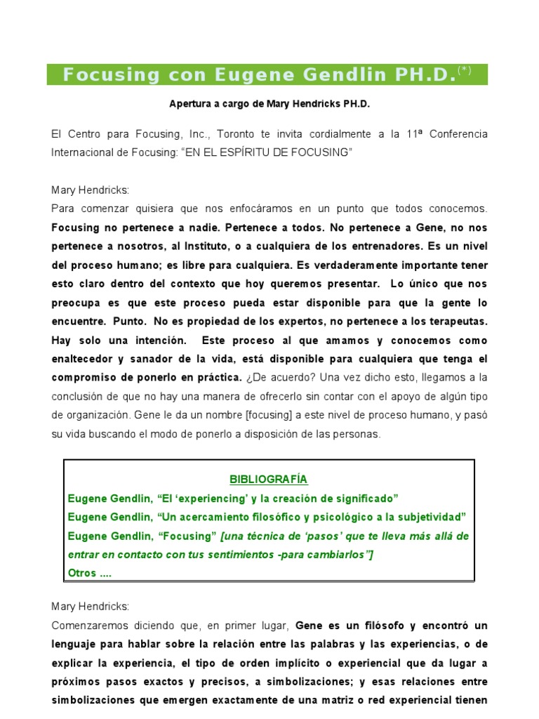 Focusing Eugene Gendlin Pdf