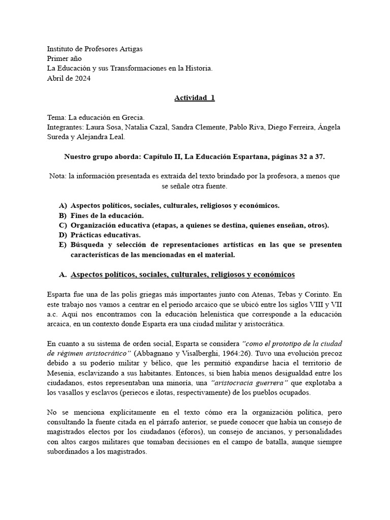 ACTIVIDAD 1. La Educacion en Grecia - FINAL | PDF | Esparta | Antigua ...