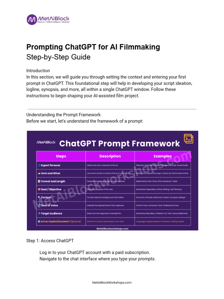 Ai Filmmaking Workshop Prompt Context Setting Pdf Filmmaking
