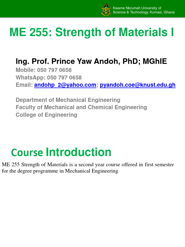 ME 255 Strength of Materials Course Guide | PDF | Ultimate Tensile ...