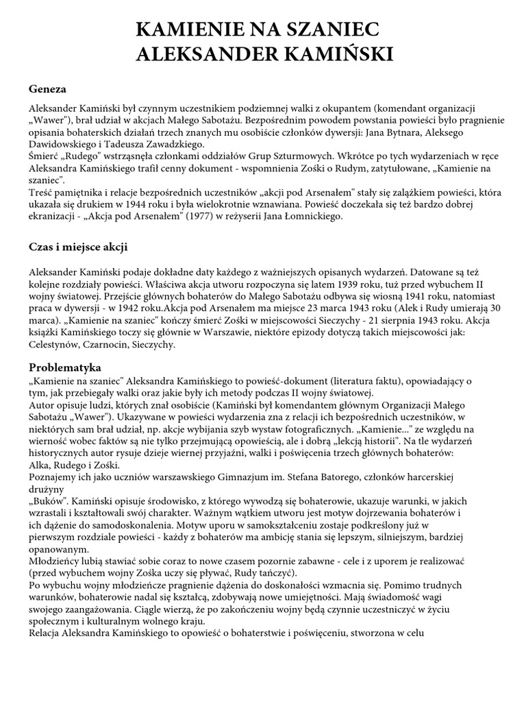 Kamienie Na Szaniec Tematy Wypracowań