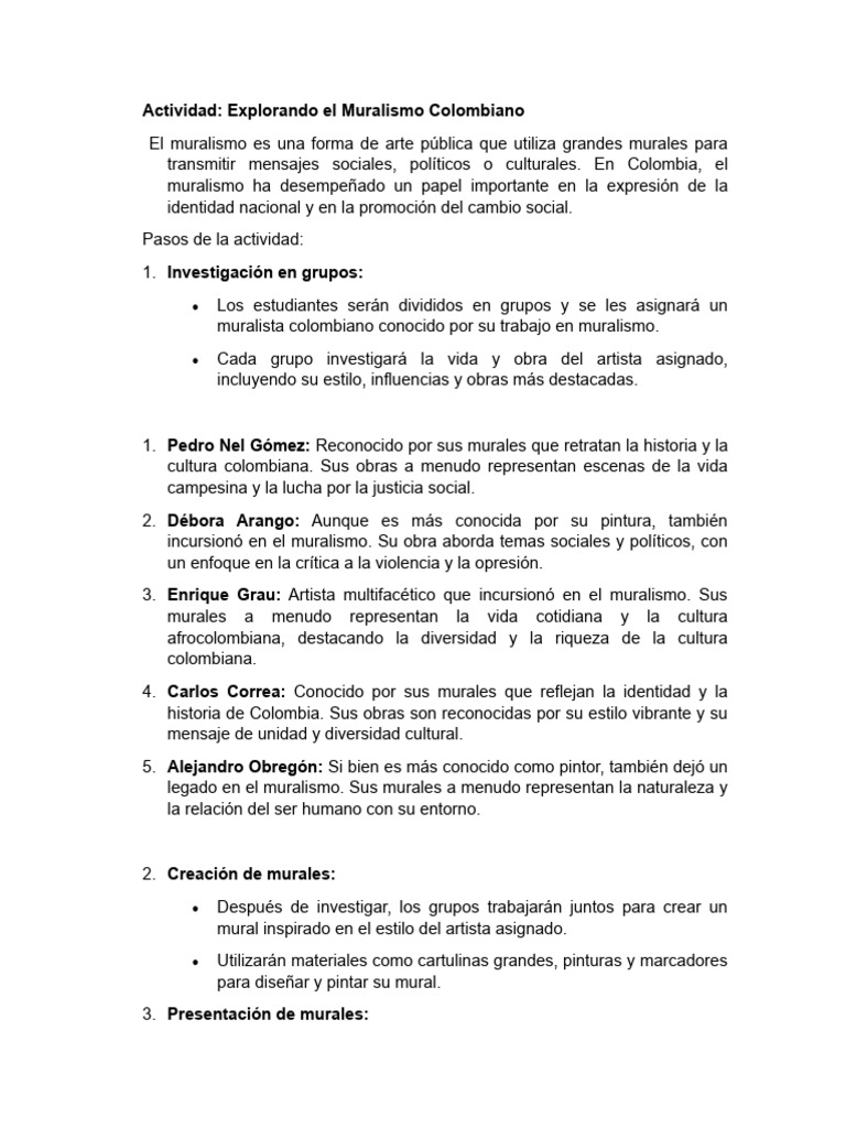 El Muralismo Colombiano PDF Colombia Las artes